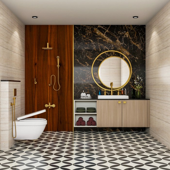 Modern Bathroom Interior Design Idea With Patterned Tiles | Livspace Bathroom design inspiration